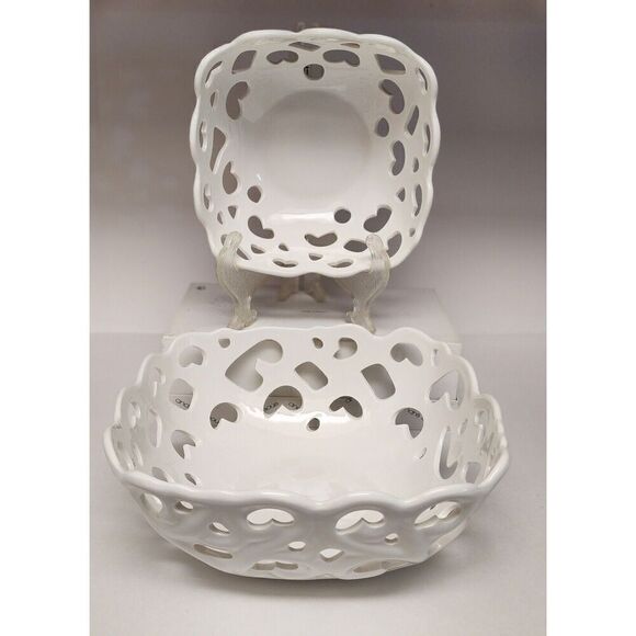 Tabletops Gallery Serving Baskets/Bowls High Fired Porcelain Set Of 2 Oven Safe - Picture 1 of 9